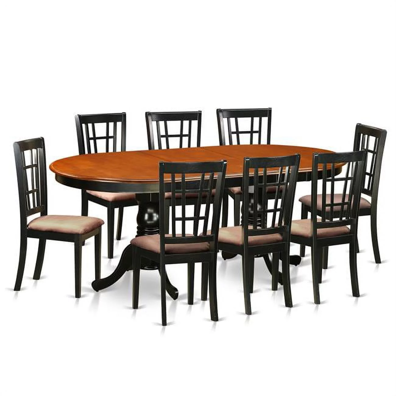 Microfiber Dining Room Set - Table with 8 Solid Chairs, Black & Cherry - 9 Piece