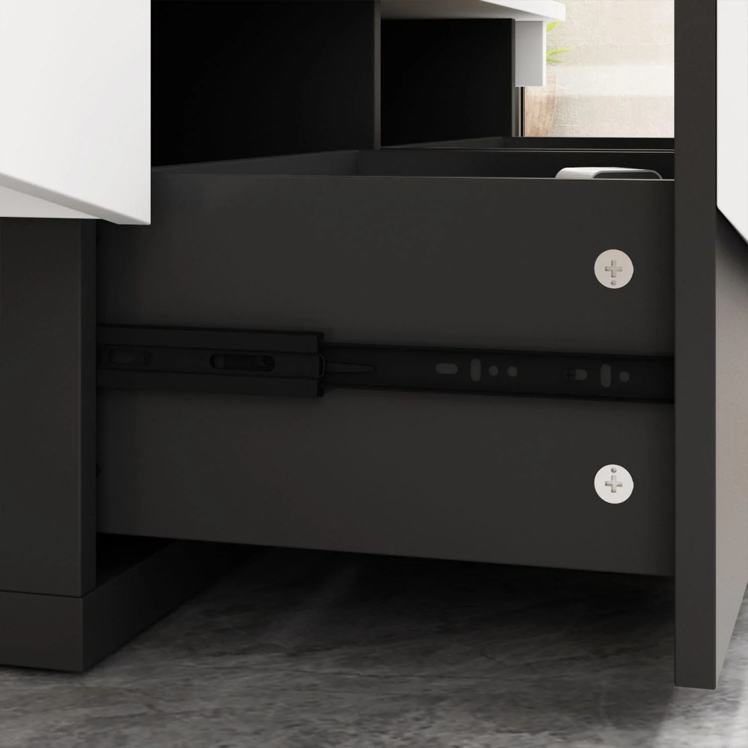 Modern Coffee Table with 4 Drawers, Central Table Living Room Coffee Table with Storage, White and Black Wood Coffee Table, Minimalist & Contemporary (47.2”W x 23.6”D x 12.4”H)