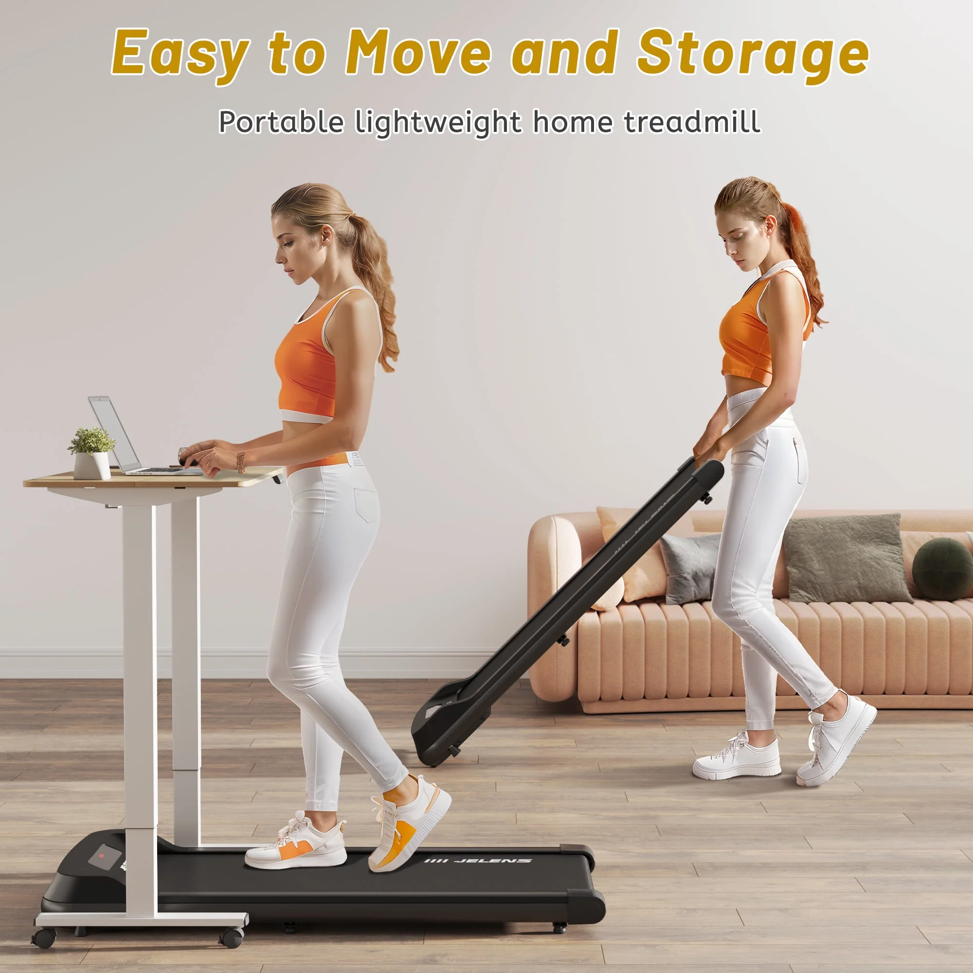 JELENS Walking Pad 2 in 1 Treadmill for Walking and Jogging, Under Desk Treadmill for Home Office, Portable Walking Pad Free Installation with Remote Control
