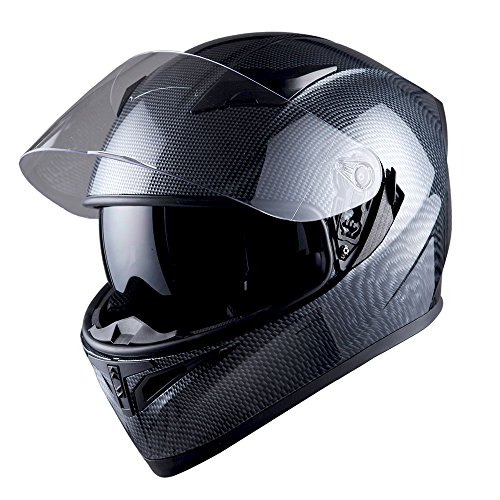 1Storm Motorcycle Full Face Dual Visor Helmet Bundle with Spoiler and Motorcycle Bluetooth Headset: HJK316 Matt Black