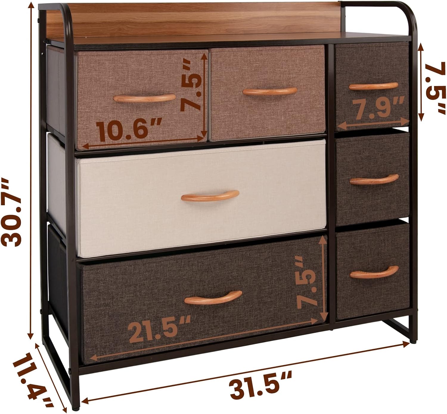 CONNOO Large Storage Dresser Unit, Wide Standing Fabric Dresser Room Organizer Cabinet for Bedroom, Hallway, Entryway, Closet, Nursery, 5 Removable Drawers Storage Tower, Wooden Top & Easy Pull Handle
