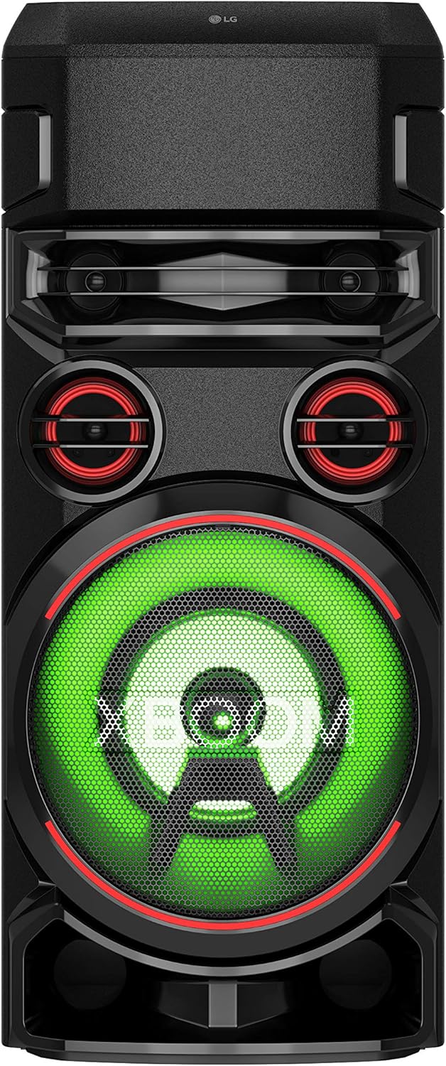 LG XBOOM RN7 Bluetooth Audio System, LED Party Lighting, Karaoke with Voice Filters, XBOOM App Controlled, Bluetooth, Dual USB, Optical and Mic Inputs