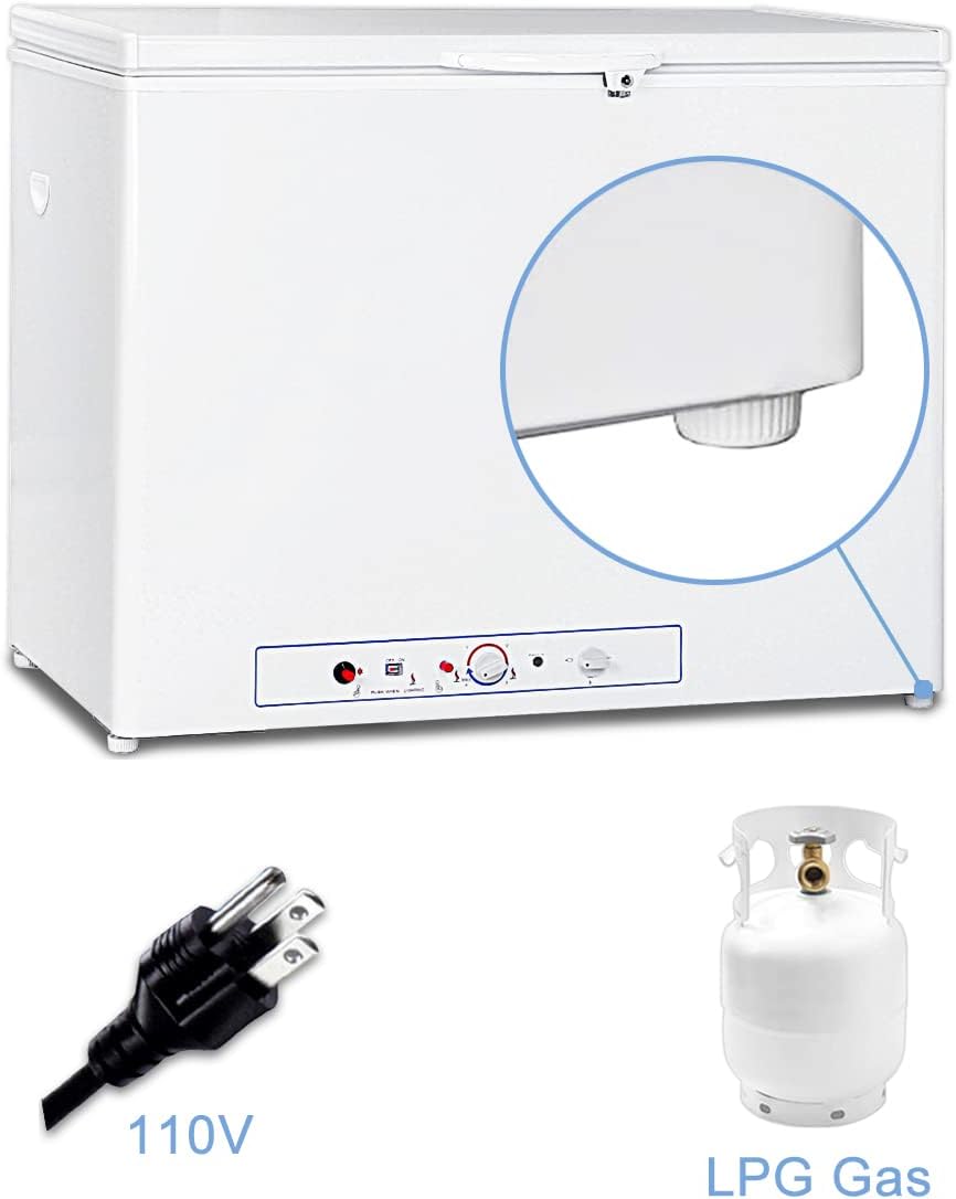 Propane Freezer 7 Cu.Ft, 110V/LPG Deep Chest Freezers with Lock, Top Open Door, 2-Way Off-grid Gas Freezer for Outdoor, Camping, Boondocking, White