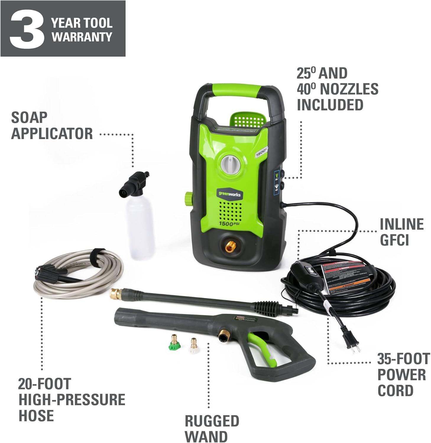 Greenworks 1500 PSI 1.2 GPM Pressure Washer (Upright Hand-Carry)