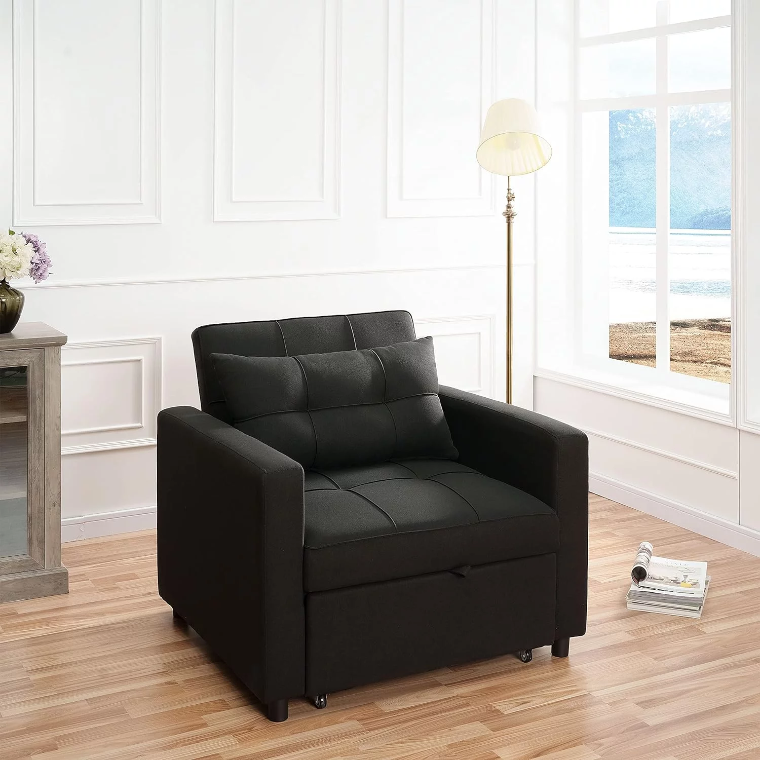Anna 3 in 1 Convertible Chair Bed Sleeper, Pull Out Sofa Bed, Pull Out Couch, Sleeper Chair with with Pillow, Pull Out Bed with Adjustable Backrest Living Room - Black