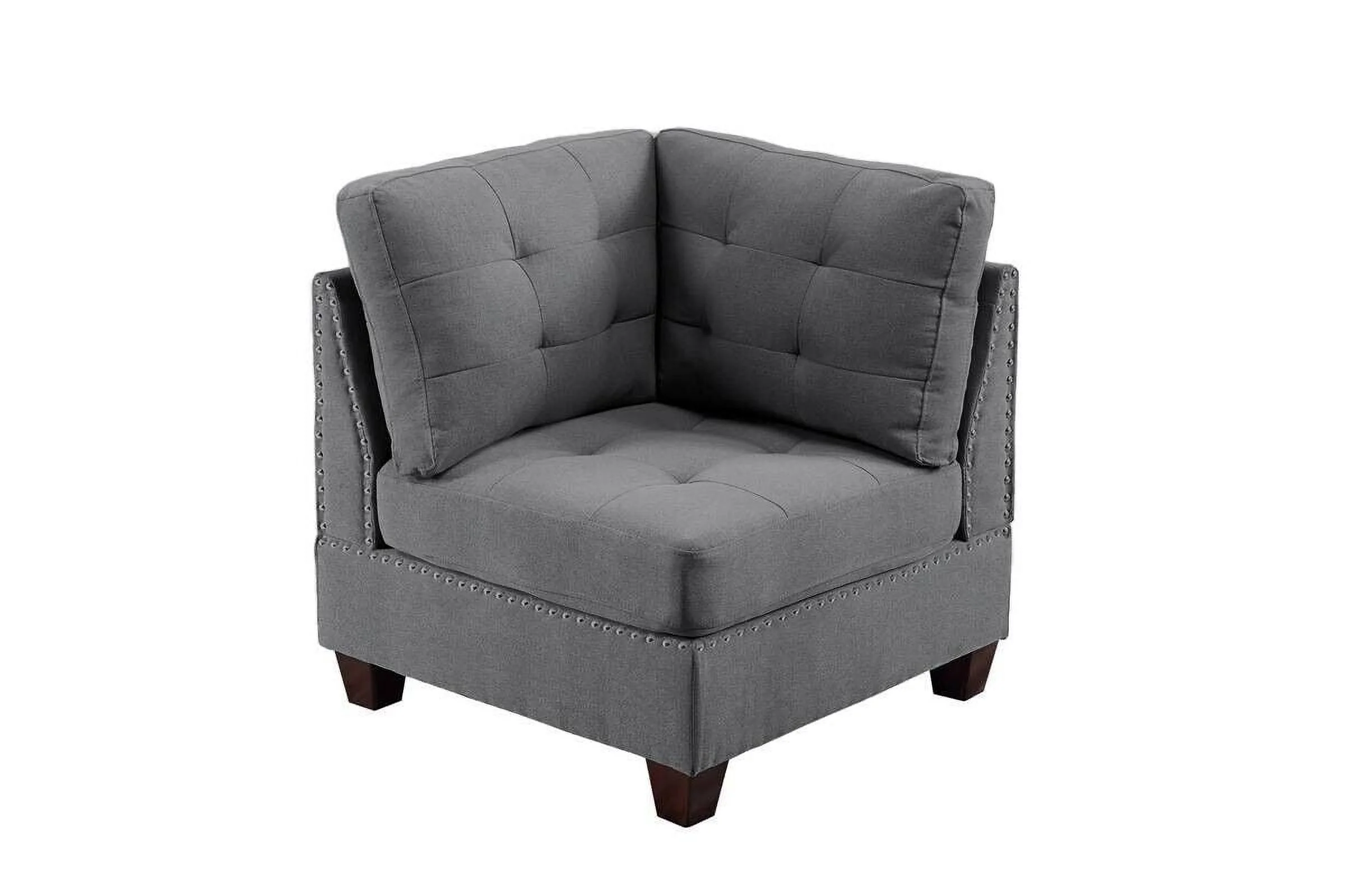 Living Room Gray Fabric Tufted Nailheads Cushion 9pcs Sectional Sofa Set 3x Corner Wedge 4x Armless Chairs 2x Ottomans Couch