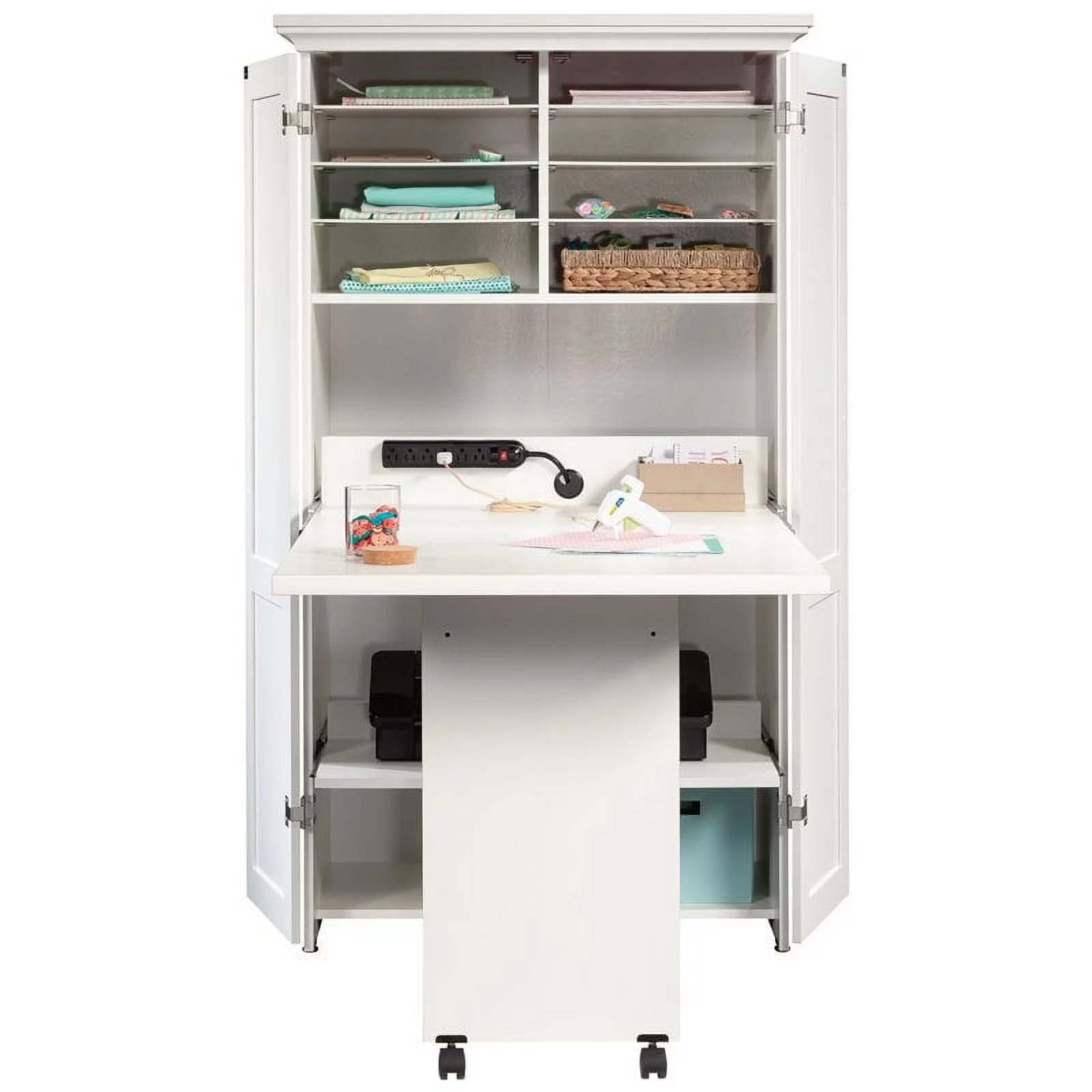 Pemberly Row Modern Engineered Wood Multi-Purpose Storage Craft Armoire in White - Curated Treasures Market