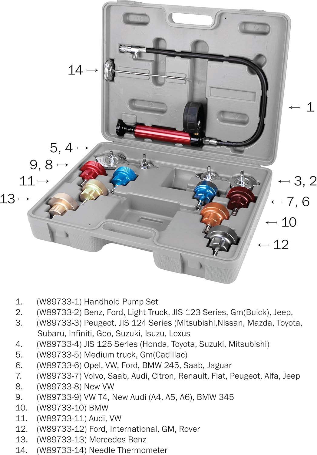 JEGS W89733 Cooling System Pressure Tester Includes: