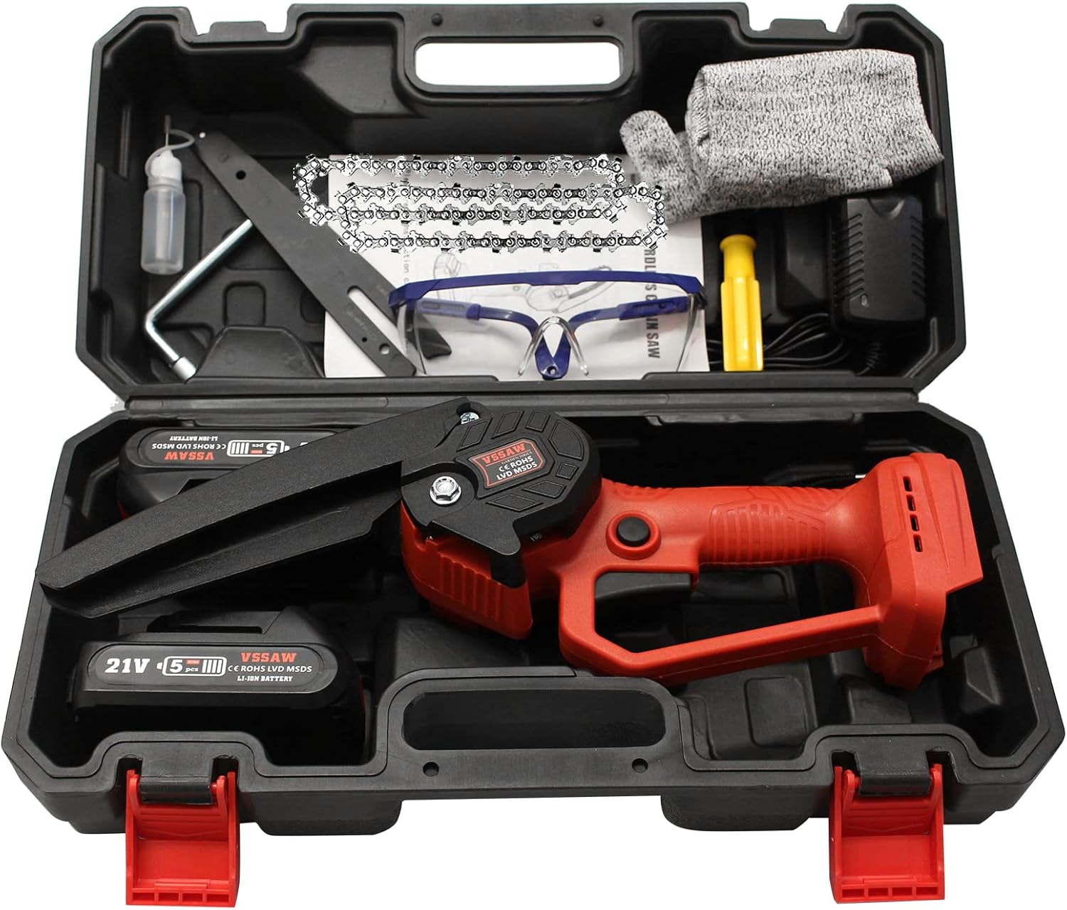 Mini Chainsaw Cordless Brushless, VSSAW 6 inch Battery Power Chain Saw, Portable Handheld Small Chainsaw with Security Lock for Tree Trimming Garden Pruning Branch Wood Cutting Pack of 2