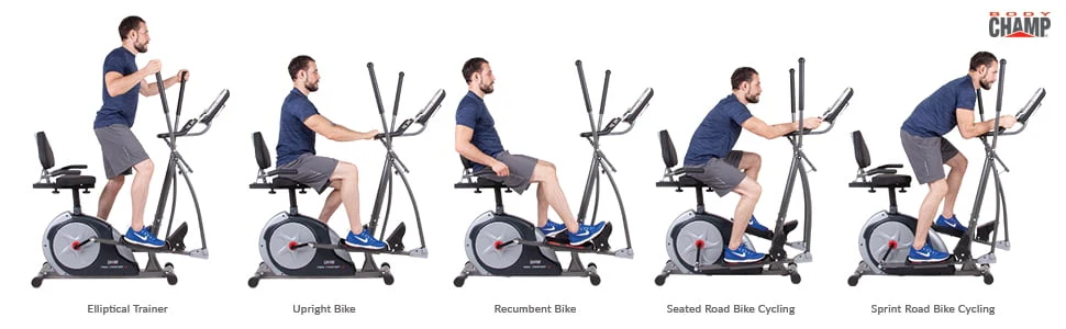 Body Champ 3-in-1 Trio Trainer, Elliptical, Upright, Recumbent Exercise Bike, 12.5 Stride Length, Heart Rate Monitor, Max. Weight 250 lbs.
