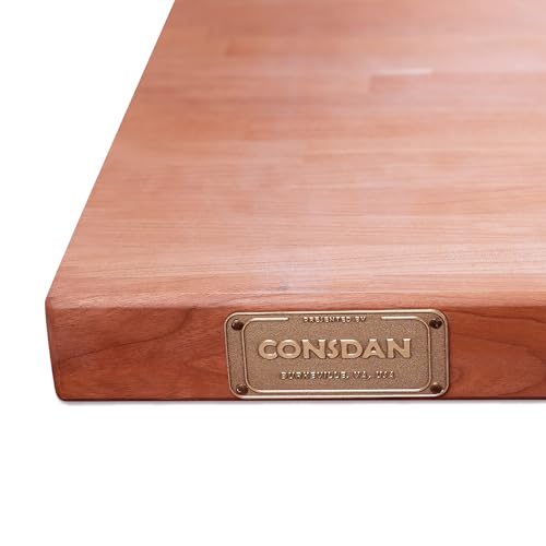 CONSDAN Butcher Block Counter Top, USA Grown Cherry Solid Hardwood Countertop, Wood Slabs for Kitchen, Reversible, Both Side Polished, Prefinished with Food-safe Oil