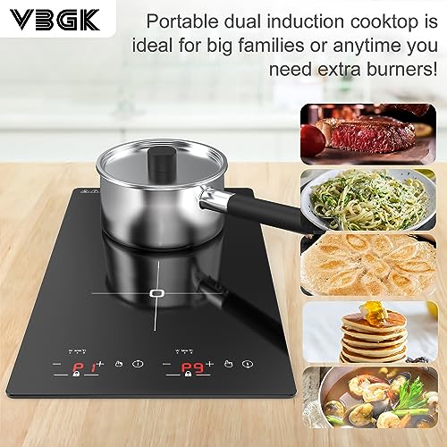 VBGK Induction Cooktop, Induction Stove Top with Large LCD Sensor Touch, Induction Hot Plate with 9 Temperature Levels, Child Safety Lock & Timer