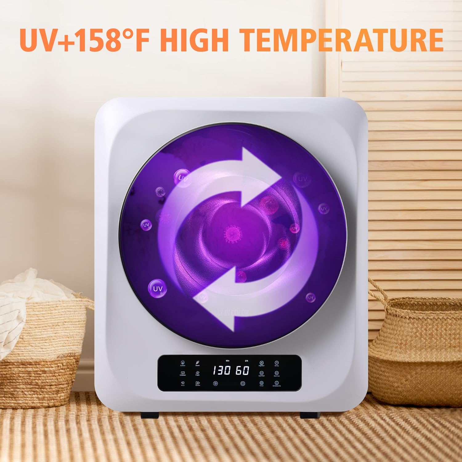 Portable Dryer for Apartments, Front Load 120 V Electric Dryer with Smart Moisture Sensor, LCD Control Panel Tumble Portable Clothes Dryer Machine with Stainless Steel Drum ,8.8 lbs, for Apartment & Dorm & Home 850W, White