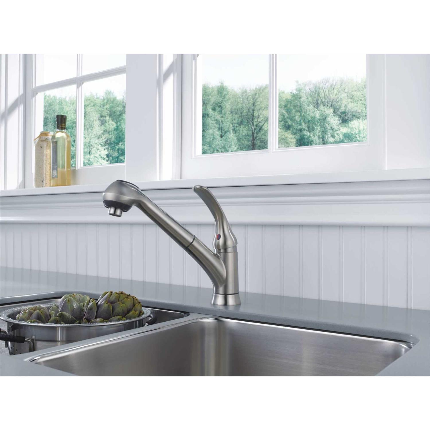 Delta Foundations Single Handle Pull-Out Kitchen Faucet B4310LF - Shop Hardware Tools Online Store