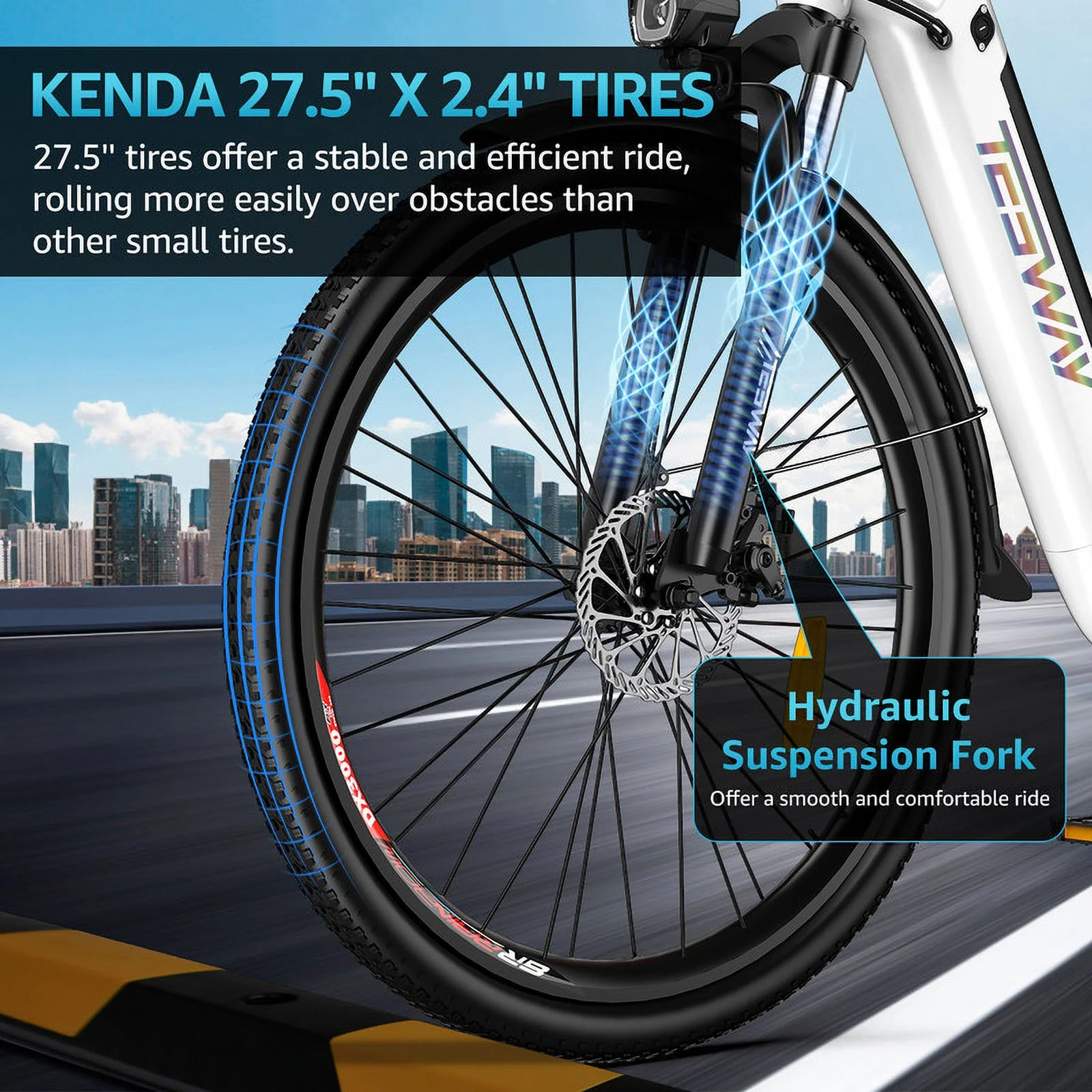 TESWAY 27.5" Electric Bike【BAFANG MOTOR】500W Powerful PAS Assisted Ebike 48V 12AH Long Range Ultimate Commuter E-bike, Step-Thru City Electric Bike for Adults