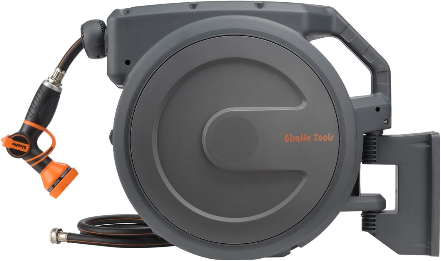 Giraffe Retractable Garden Hose Reel 1/2" 100ft with 9 Pattern Hose Nozzle, Wall Mounted Water Hose Reel Automatic Rewind with Any Length Lock and 180° Swivel Bracket