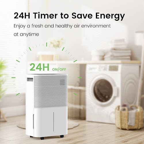 FREE VILLAGE Dehumidifier, 45 Pint (50 Pint Under 90°F/90% RH) Dehumidifiers for Home Up to 3500 Sq. Ft, Auto Drainage, Digital Control Panel, 24 Hr Timer, Dehumidifier for Basement, Bathroom, Bedroom