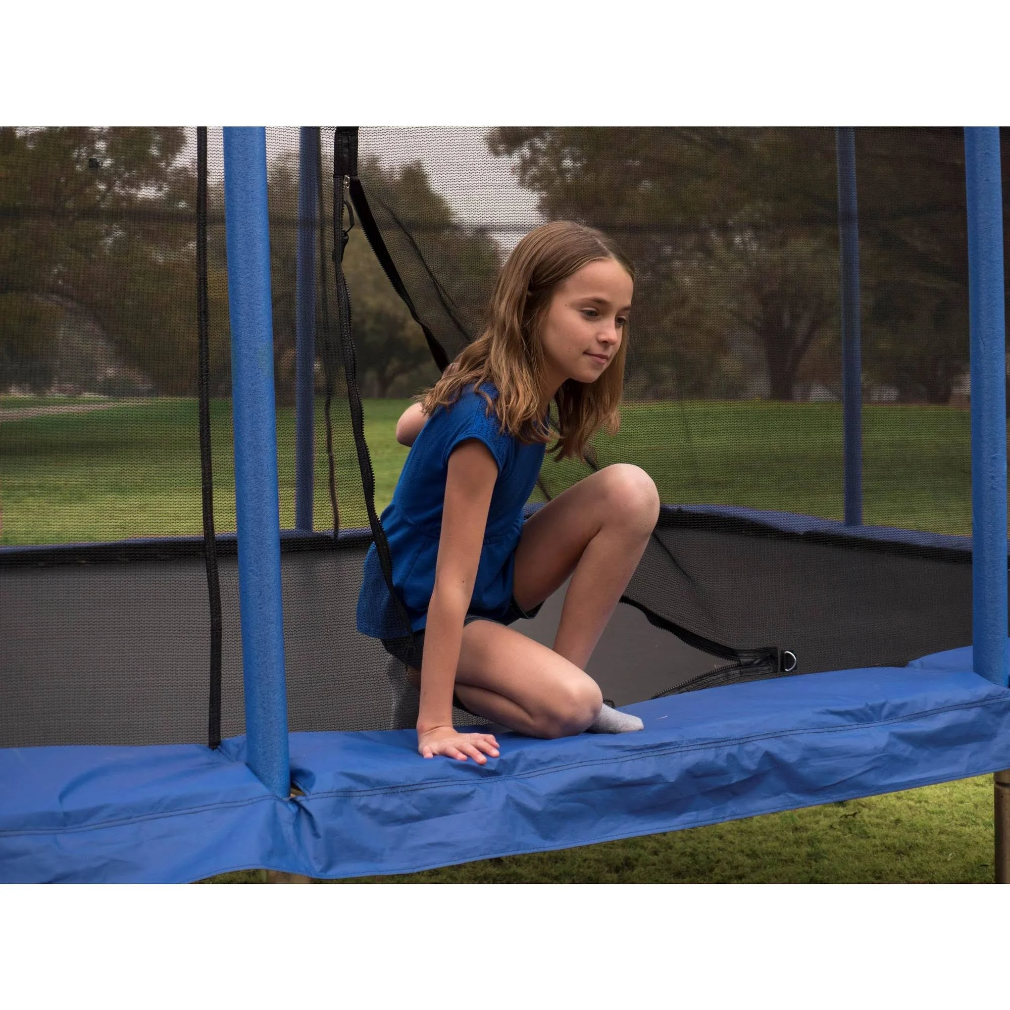 Jumpking 10 x 14 Foot Rectangular Trampoline with Safety Net Siding Blue