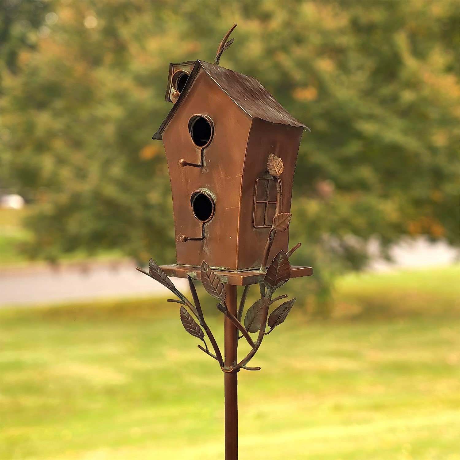 Zaer Ltd. Large Copper Colored Multi-Birdhouse Stakes, Room for 4 Bird Families in Each (Castle Home)