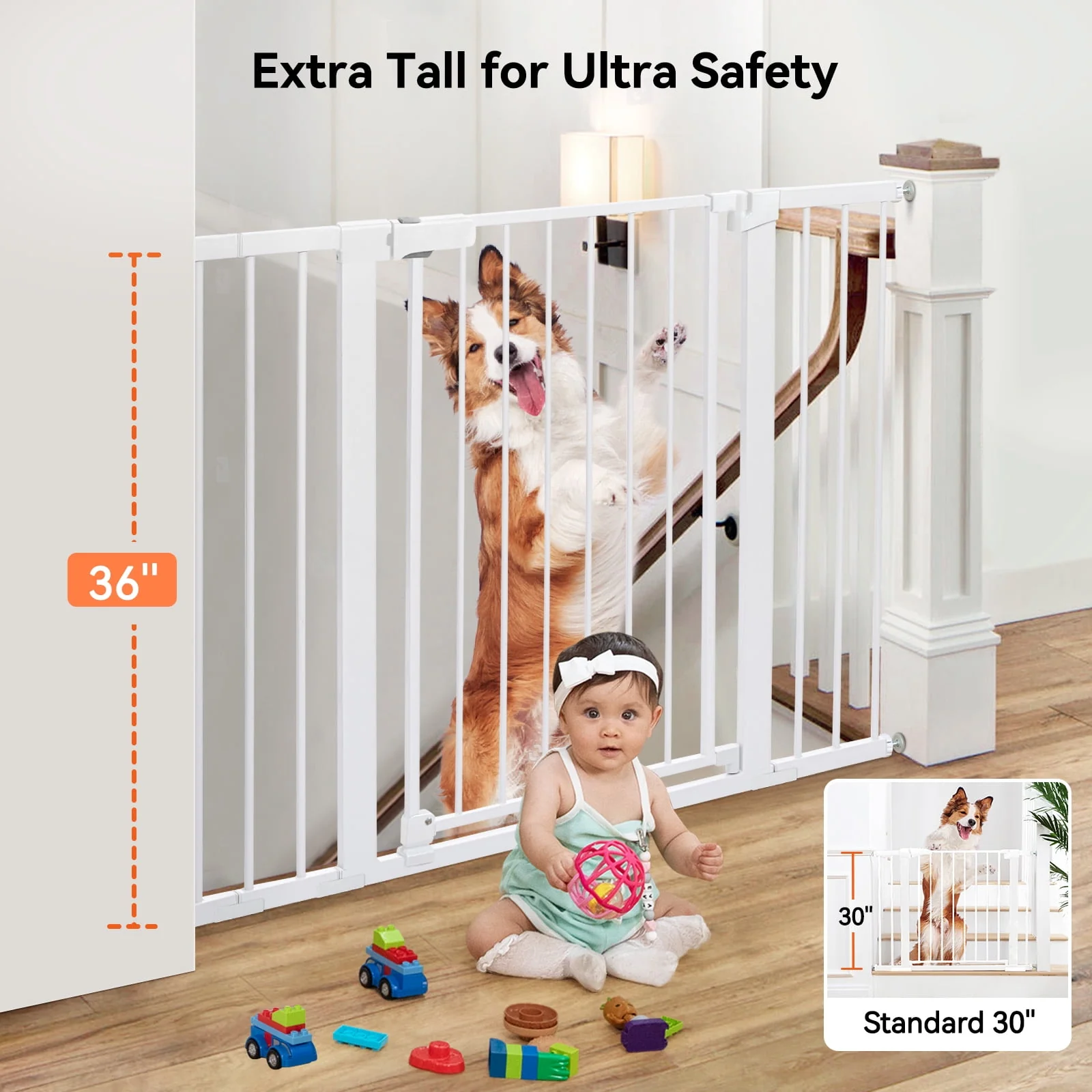 Baby Gate, 36'' Extra Tall 29.5-48.8'' Wide Toddler Gates for Doorway Stairs