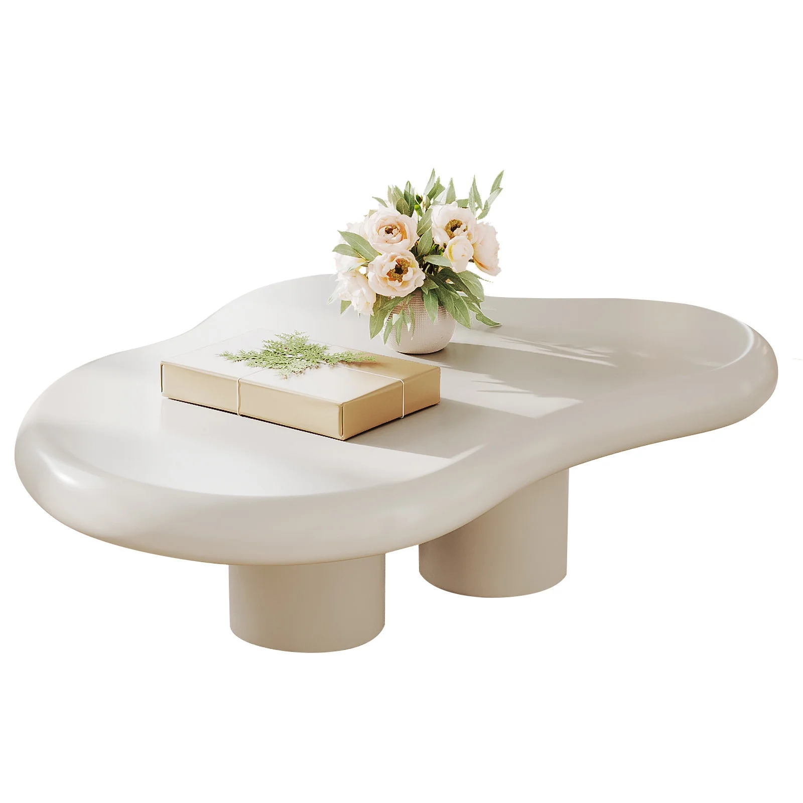 Guyii Cloud Coffee Table, Irregular Coffee Table for Living Room with 3 Legs, White 46.06 Inch