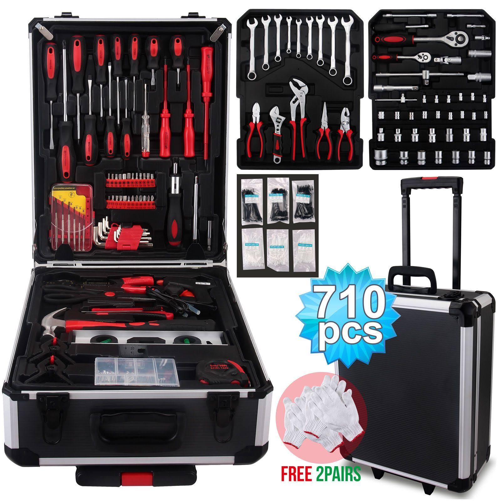 710 PC Tool Set Standard Metric Mechanics Kit Case Box Organize Casto
