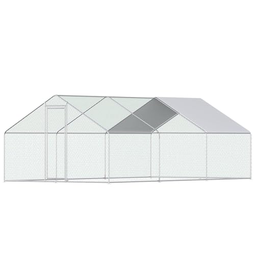 Large Chicken Coop for 20 Chickens Metal Chicken Run with Waterproof Cover for Walk-in Chicken Run for Yard Outdoor Poultry Cage