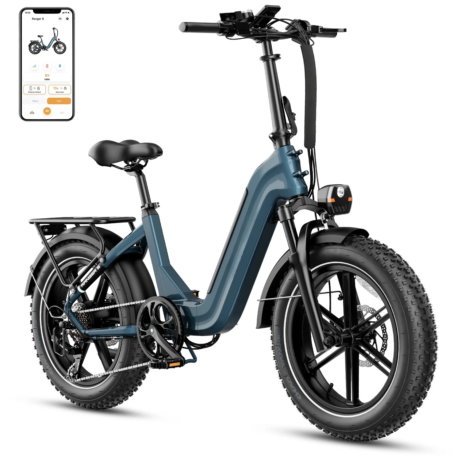 Yoloway Ranger S Folding Electric Bike, Foldable Electric Bicycle with 48V 14.4AH Removable Battery, 20 x 4.0 Fat Tire Step-thru Ebike for Adults, Red