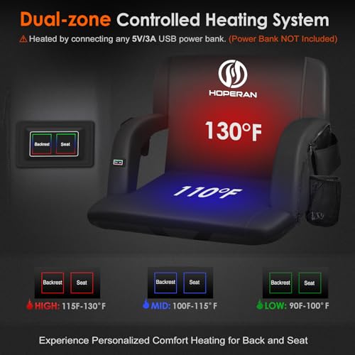 HOPERAN Heated Stadium Seats for Bleachers with Back Support, 3 Levels Heated Bleacher Seat with Backrest, Portable Heated Stadium Chairs with Back and Cushion for Outdoor Games Sports