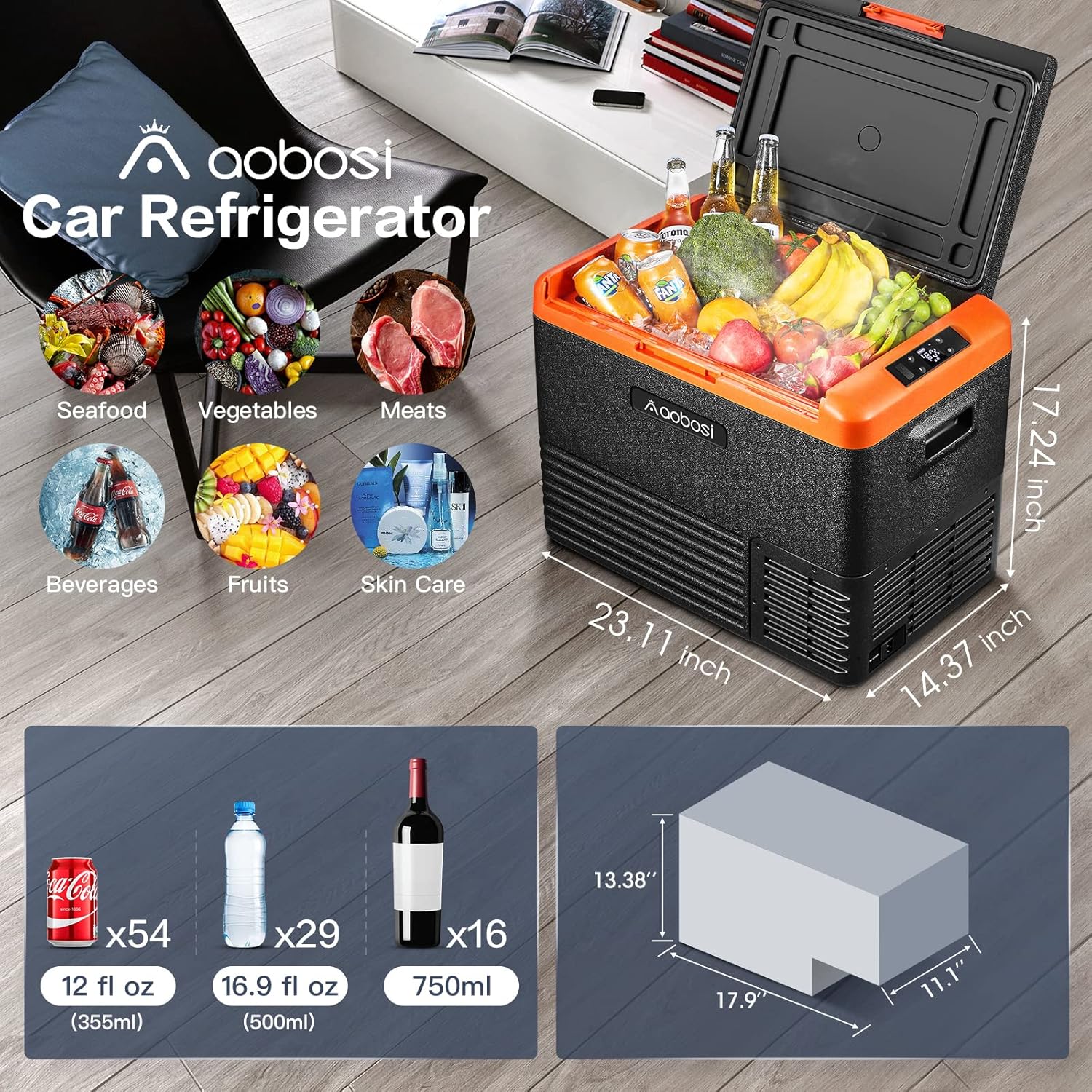 AAOBOSI 12 Volt Car Refrigerator 42 Quart (40L) RV Portable Refrigerator Freezer Single Zone APP Control Car Fridge -4℉-68℉ Electric Compressor Cooler 12/24V DC & 100-240V AC for Car, Camping,Truck,RV and Home Use