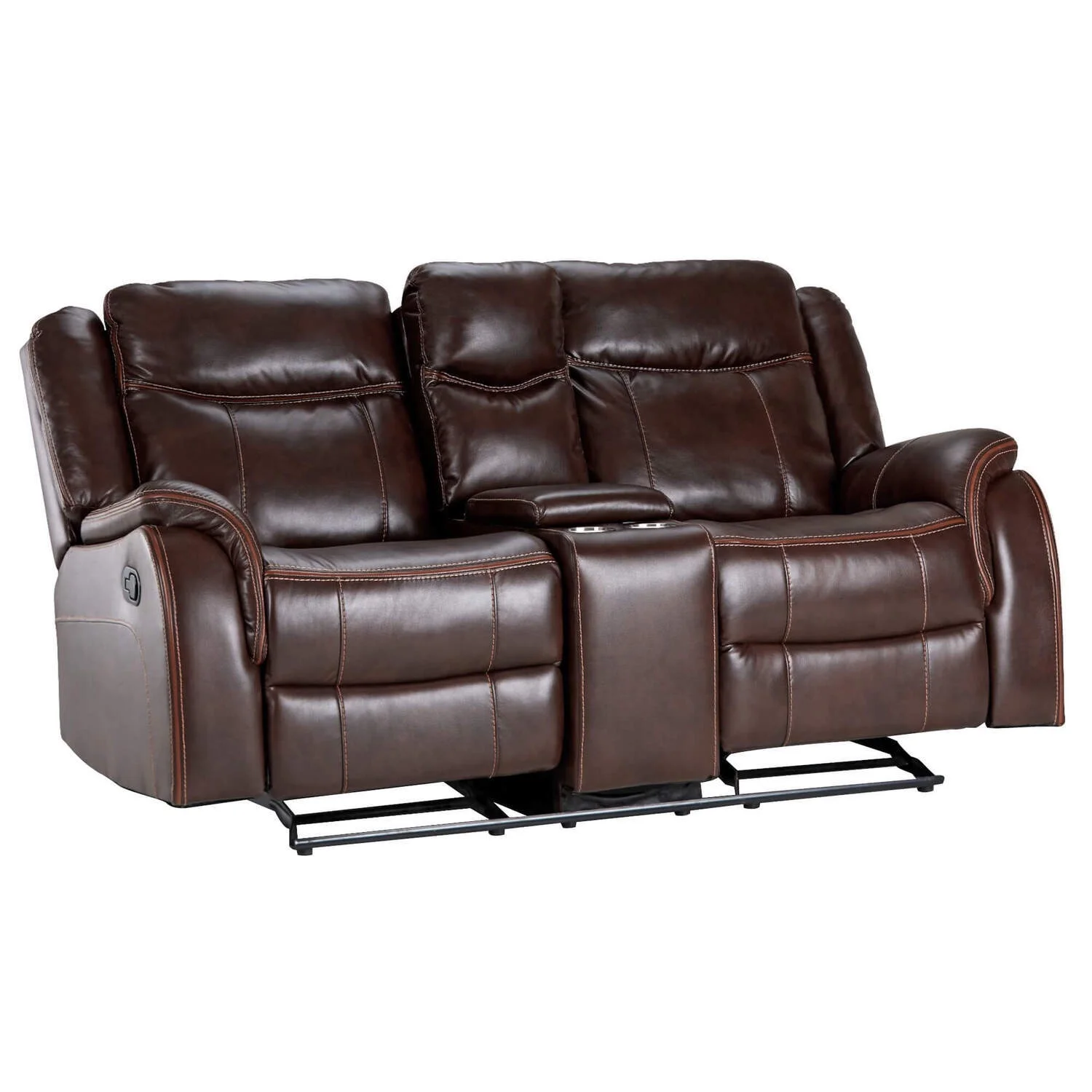 HomeStock 76" Wide Dual Reclining Rocking Loveseat With Console , Usb, 2 Outlets, Cupholders , Brown Faux Leather - Curated Treasures Market