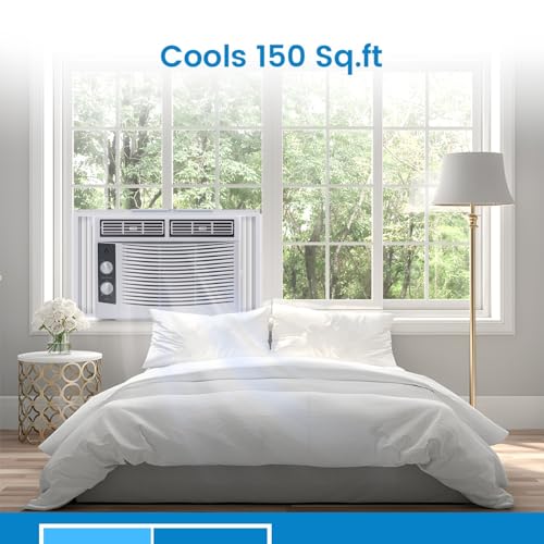 5,000 BTU Window Mounted Air Conditioner, AC Unit Cools Up to 150 Sq. Ft., Quiet 51dBA Window AC Unit with Easy-to-Use Mechanical Controls and Washable Filter, 30% Faster Cooling S