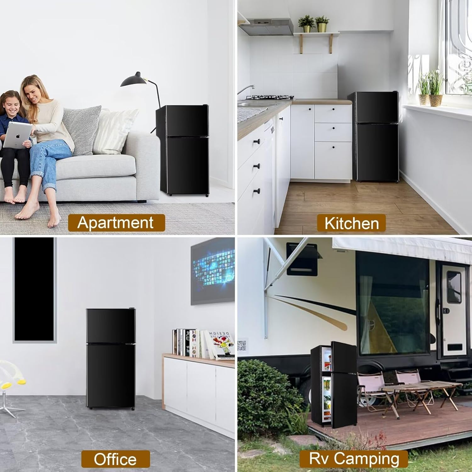 Apartment Size Refrigerator, 4.0 Cu.Ft Mini Fridge with Freezer Perfect for Kitchen, Dorm, Apartment, Office, Compact Fridge with 7 Adjustable Thermostat, Low Noise, Black
