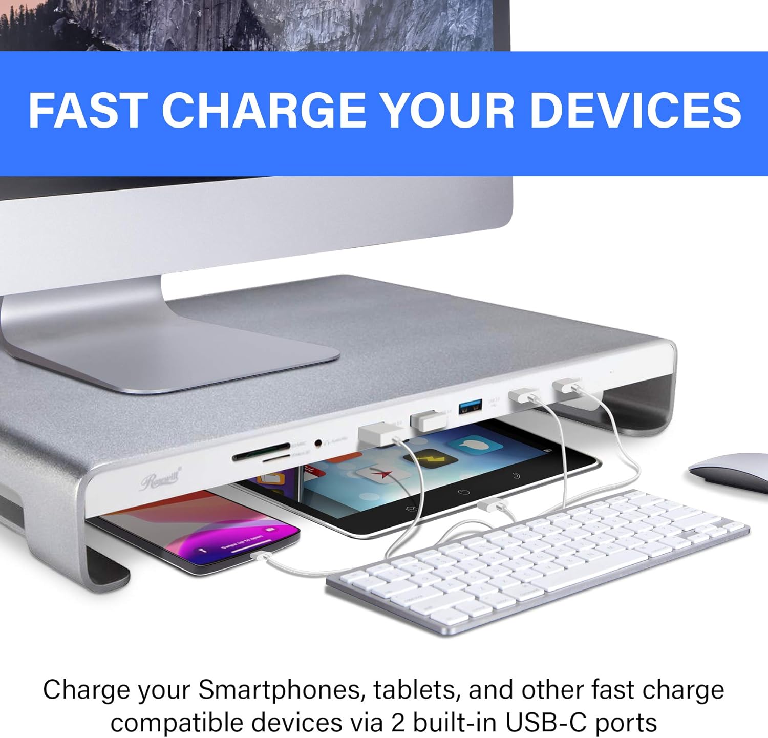 Rosewill USB-C 11-Port Docking Station Monitor Stand USB C Hub with 100W up to Power Delivery | Fast Charging | Laptop Charger | Fast Data Transfer Speeds 5Gbps | 4K Video Output (RHUB-20006)
