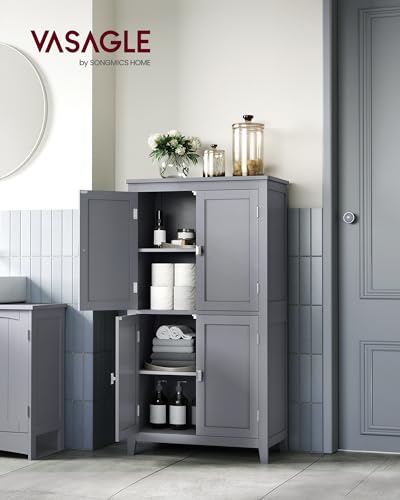 VASAGLE Bathroom Floor Storage Cabinet, Bathroom Storage Unit, Freestanding Cabinet with 4 Doors, Adjustable Shelves, 11.8 x 23.6 x 43.3 Inches, Forest Green UBBC552C01