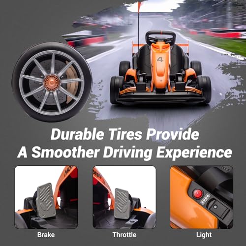 Electric Go Kart, Licensed Mclaren Drift Kart, Length Adjustment, LED Light, Crazy Cart for Kids Ages 6+, 400W Motor, Max Loads 130 LBS (Orange 24V)
