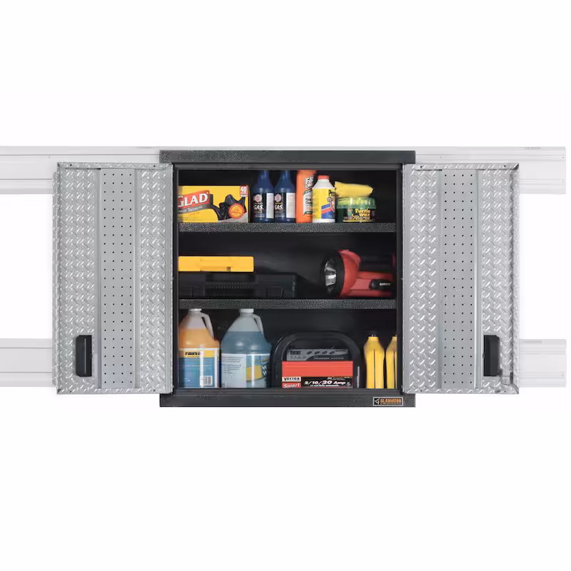 Premier Series Steel 2-Shelf Wall Mounted Garage Cabinet in Silver Tread (30 in W x 30 in H x 12 in D)