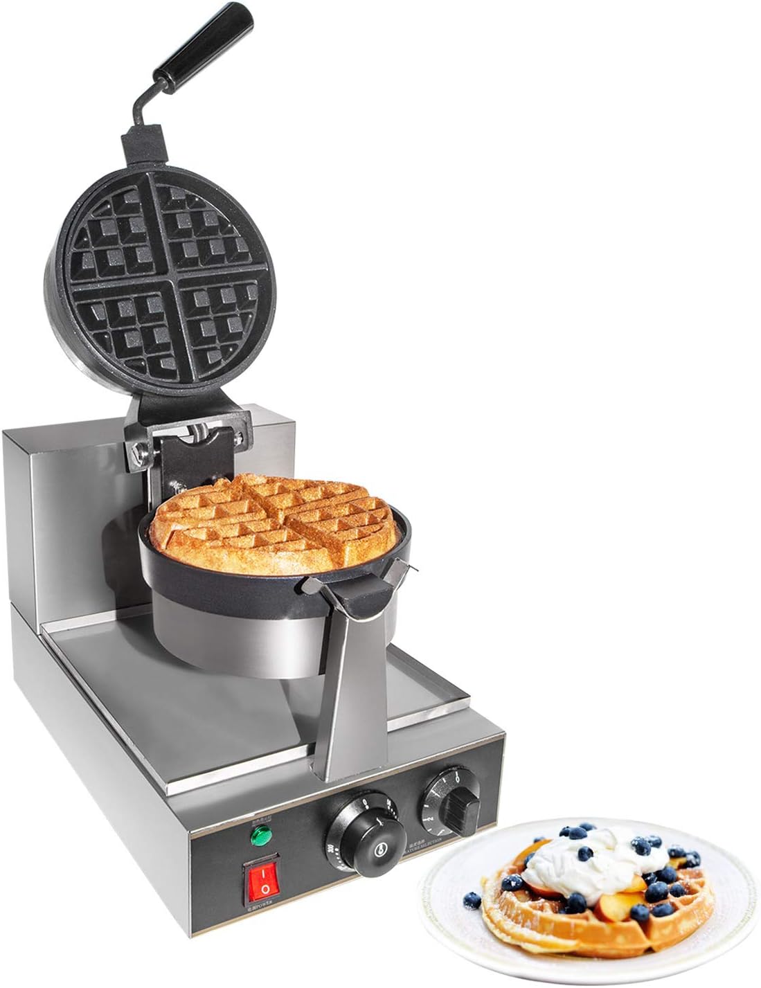 Belgian Waffle Maker Thick | Commercial Flip Waffle Iron | Stainless Steel | Rotating Mechanism (budget version) | 110V