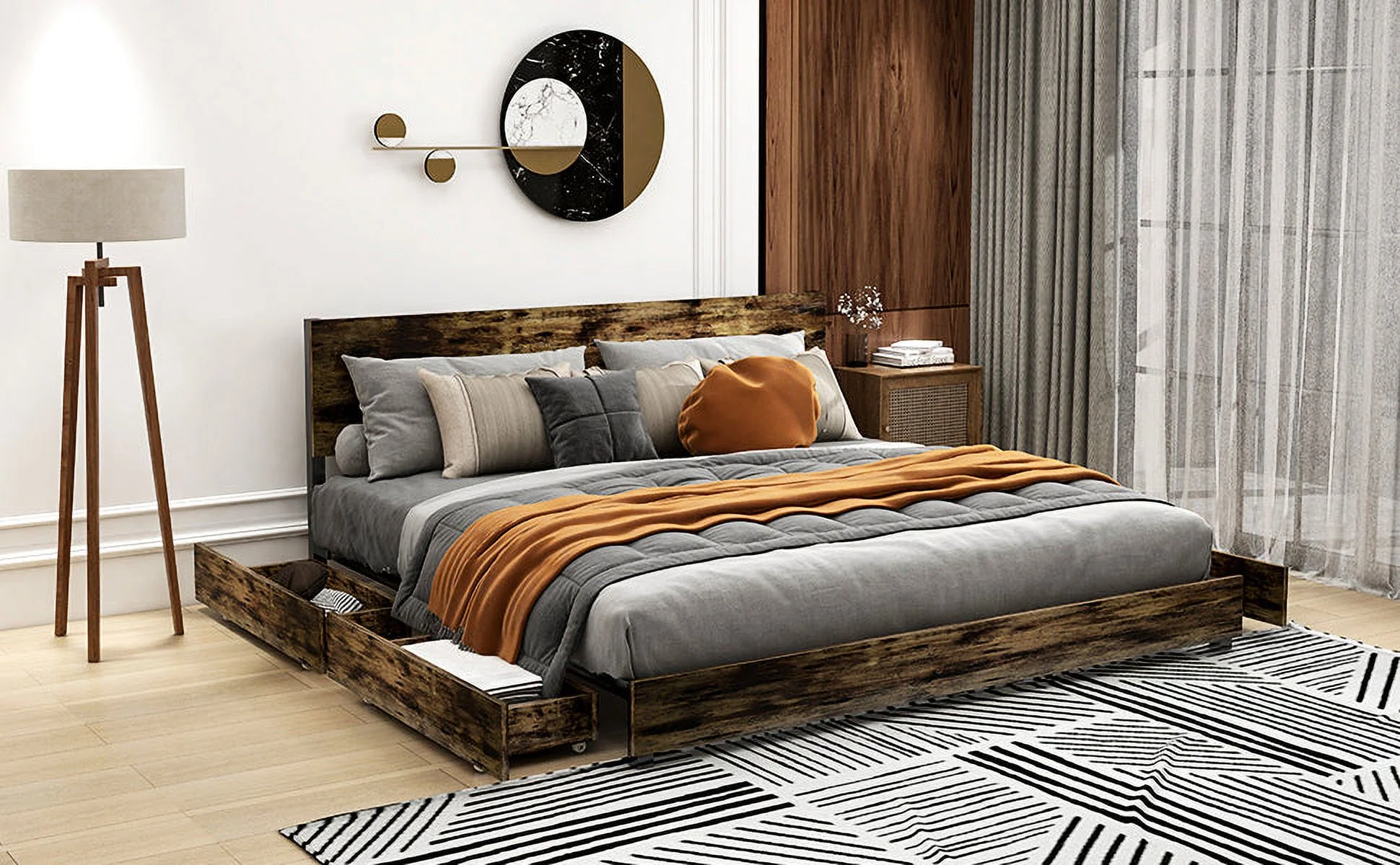 Elon King Size Bed Frame - Rustic Brown