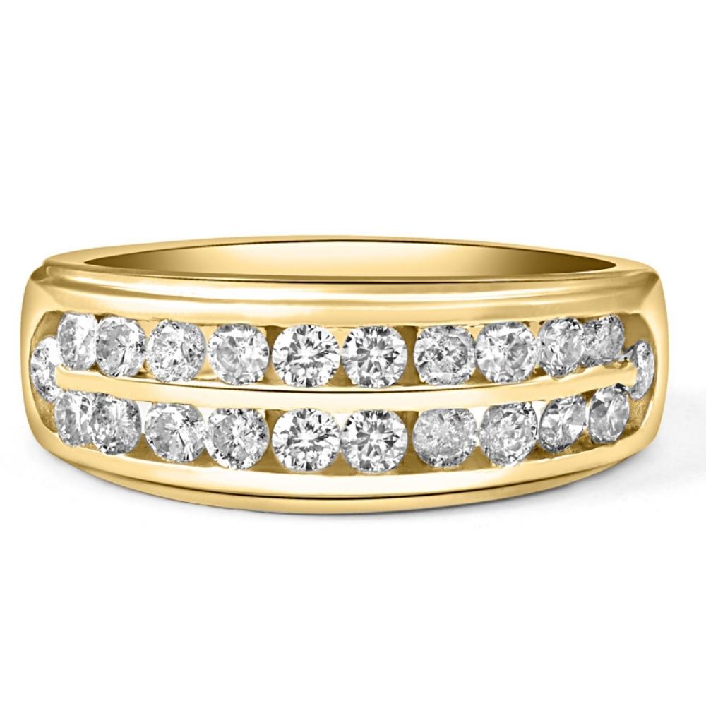 Pompeii3 1 Ct Lab Grown Diamond Mens Double Row Wedding Ring 10k Yellow Gold