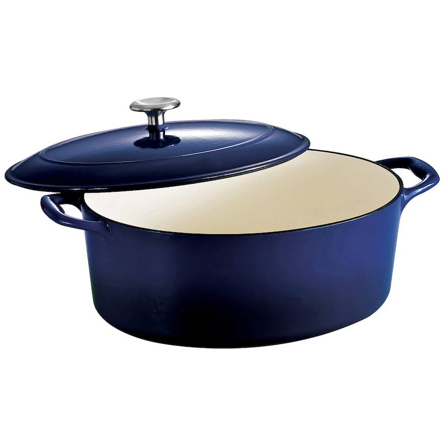 Tramontina Enameled Cast-Iron Oval Dutch Oven, Blue, 7 qt