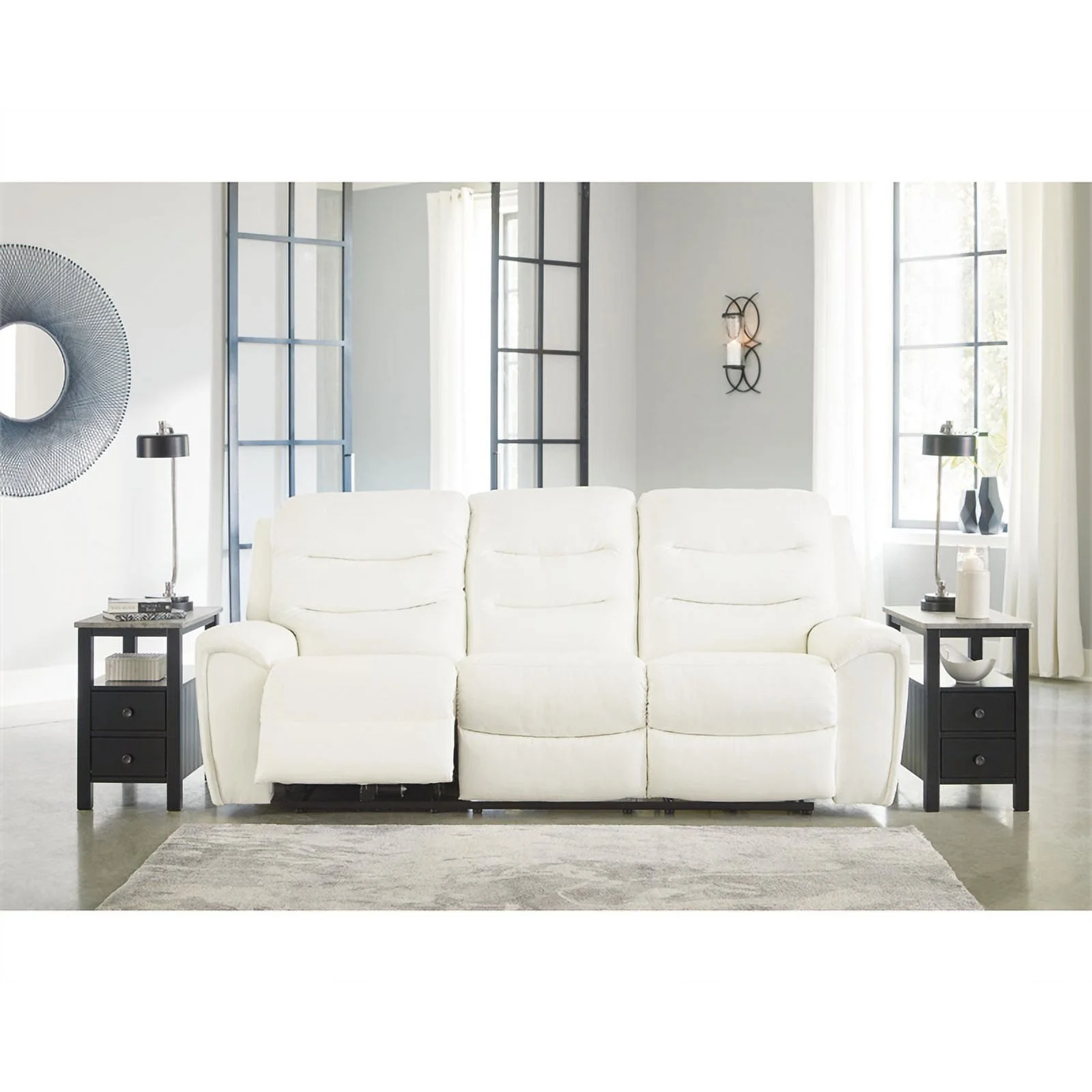 Ashley Furniture Warlin Faux Leather Power Reclining Sofa with Headrest in White