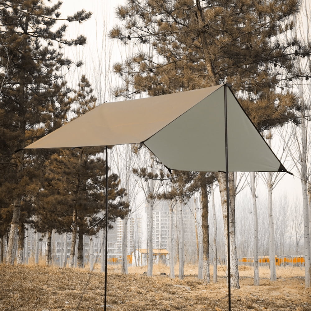 Carevas Camping Awning with Poles Waterproof Protection Sun Shade Outdoor Camping Hiking Backpacking Tarp Rain Fly