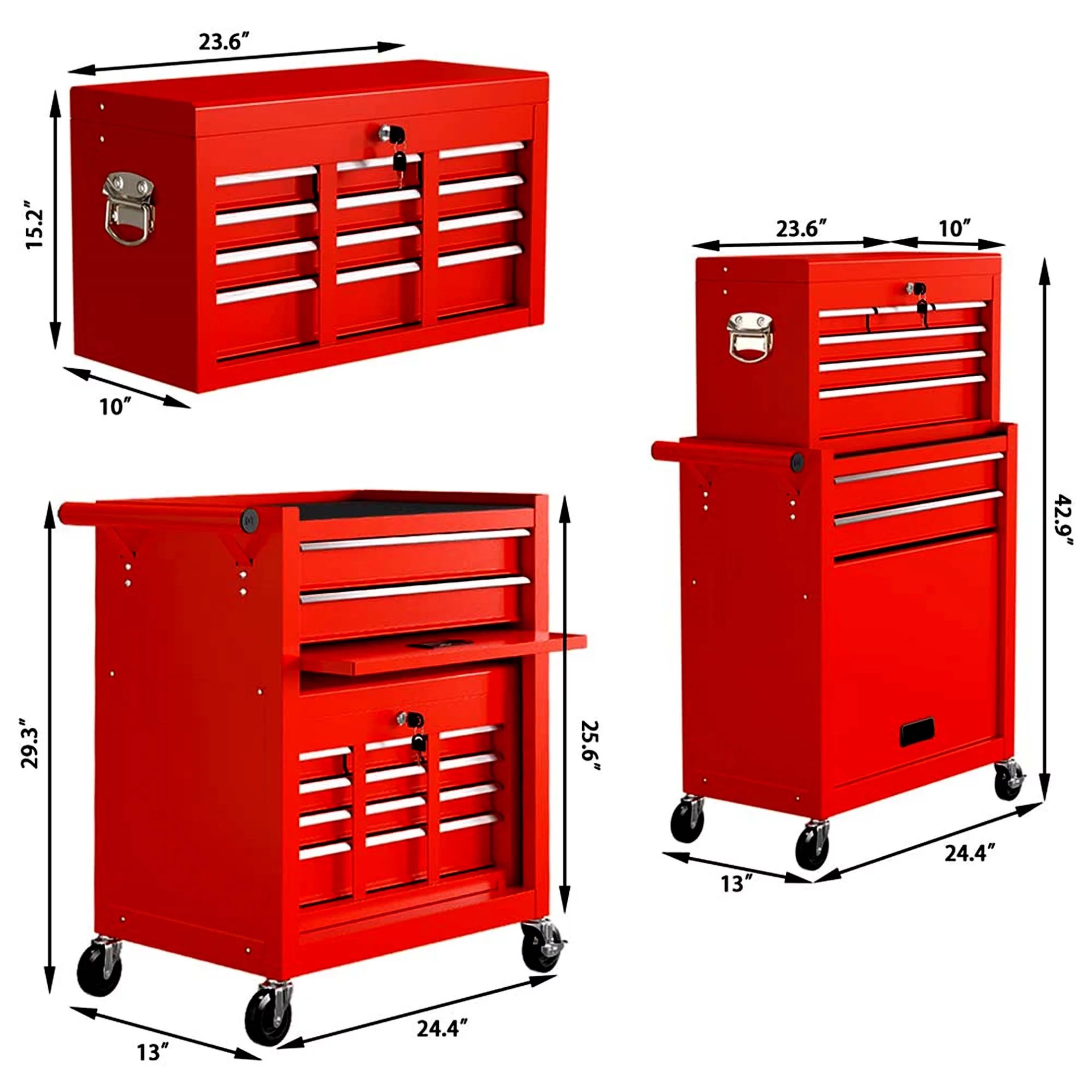 Aukfa Tool Chest, 2 in 1 Steel Rolling Tool Box & Cabinet On Wheels for Garage, 8-Drawer, Blue
