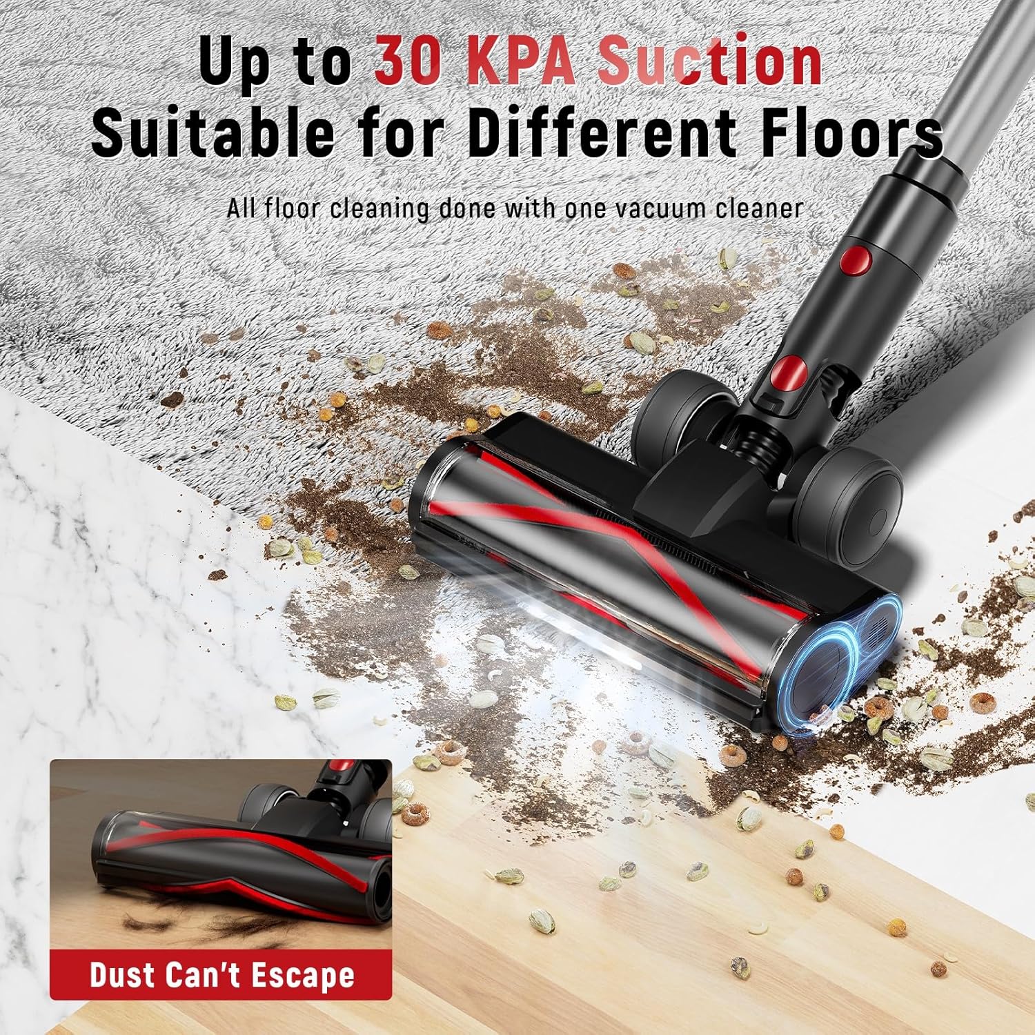 Curvymoon Vacuum Cleaners for Home, 30Kpa Cordless Stick Vacuum, Free-Standing & Smart Display, 55mins Max Runtime, Lightweight Handheld Vacuum for Pet Hair/Carpet/Hardwood Floor