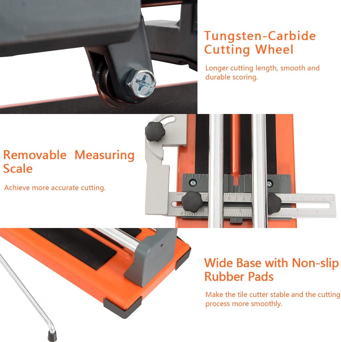 Goplus 24 Inch Manual Tile Cutter, Professional Porcelain Ceramic Floor Tile Cutter with Tungsten Carbide Cutting Wheel, Ergonomic Handle, Anti-skid Feet & Removable Scale