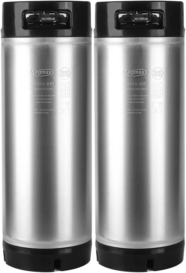TMCRAFT New 5 Gallon Ball Lock Keg, Stainless Steel Beer Keg with Dual Rubber Handle for Home Brew- 2 Pack