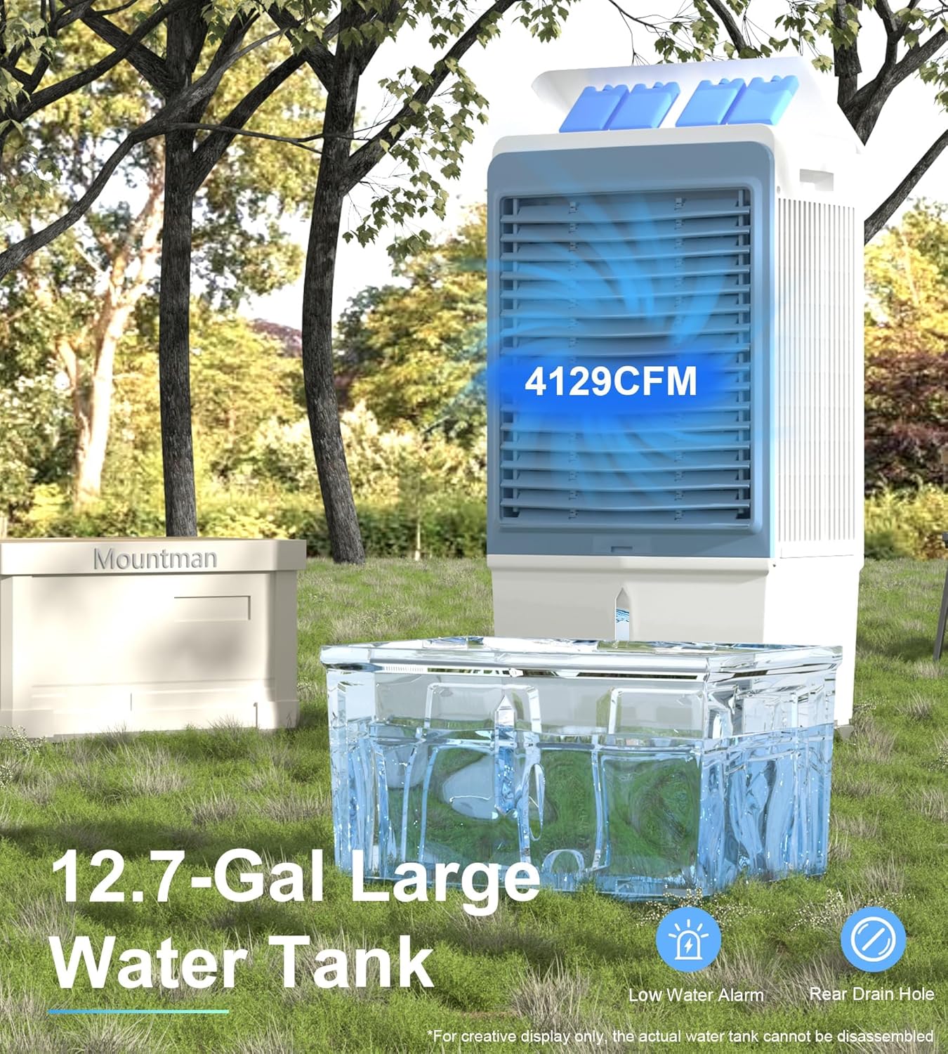 Swamp Cooler,4129 CFM Evaporative Air Cooler,Portable Air Cooler with Sliver Ion,Water Level Alarm,120°Oscillation,12H Timer,12.7 Gal Water Tank for Outdoor,Patio,Garage, Commercial Use(47in)