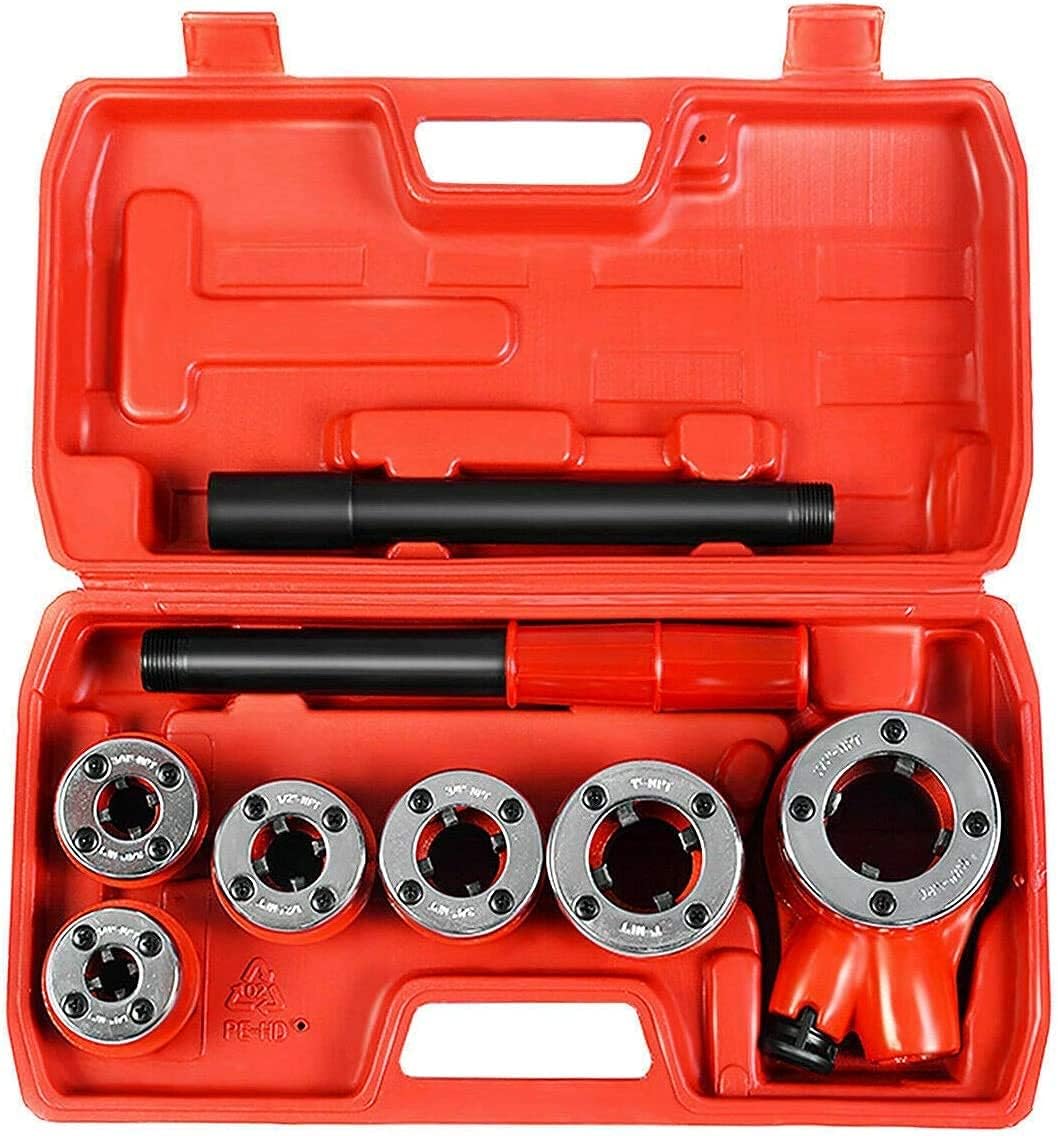 bimiti Ratchet Pipe Threader Kit Ratcheting Pipe Threading Tool Set w/ 6 Dies- 1/4, 3/8, 1/2, 3/4, 1, 1-1/4 and Storage Case