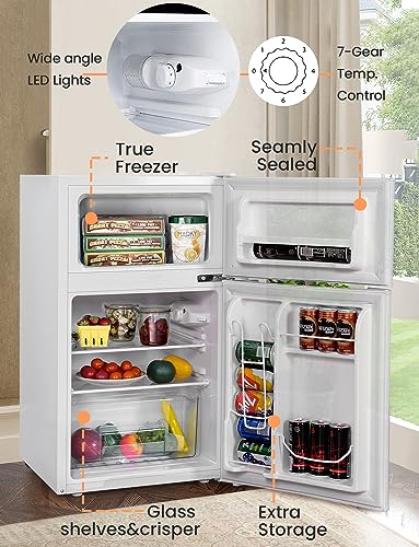 NAFORT Compact Refrigerator, 3.2 cu ft. Unit 2-Door Mini Freezer Cooler Fridge, Grey/White